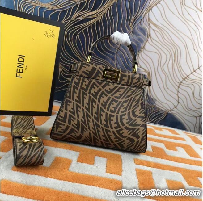 Buy Refined Fendi PEEKABOO MINI Brown leather FF Vertigo bag 8BN244AGK