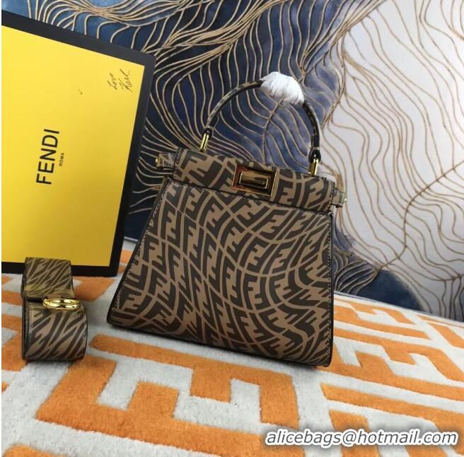 Buy Refined Fendi PEEKABOO MINI Brown leather FF Vertigo bag 8BN244AGK