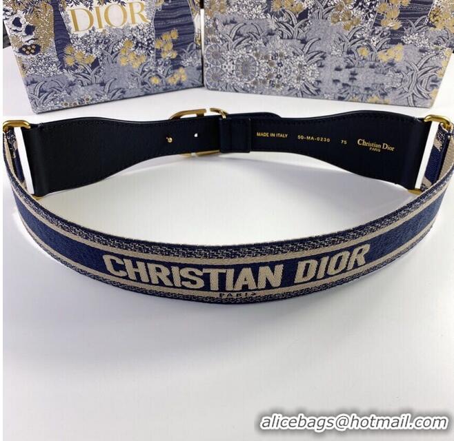 Low Cost Dior Belt 65 mm Embroidered Canvas M929 Blue & Cream