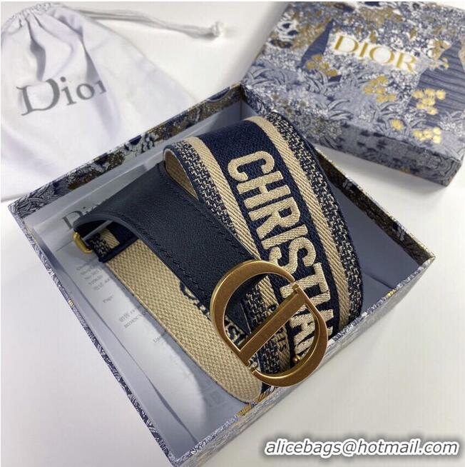 Low Cost Dior Belt 65 mm Embroidered Canvas M929 Blue & Cream