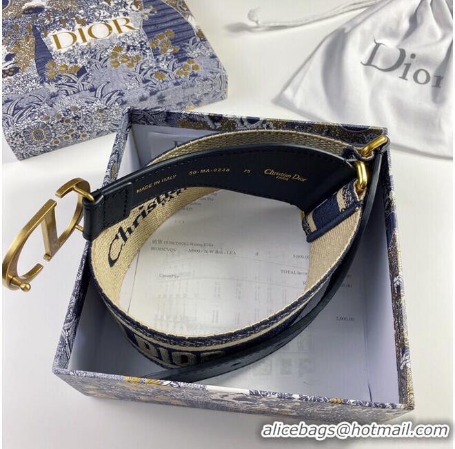 Low Cost Dior Belt 65 mm Embroidered Canvas M929 Blue & Cream