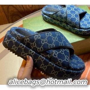 Good Quality Gucci GG Denim Platform Sandal 663666 Blue 2021