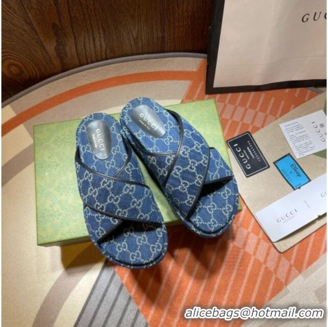 Good Quality Gucci GG Denim Platform Sandal 663666 Blue 2021