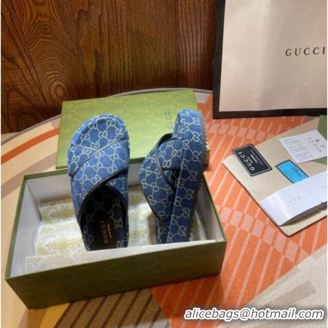 Good Quality Gucci GG Denim Platform Sandal 663666 Blue 2021