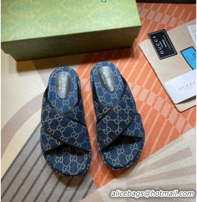 Good Quality Gucci GG Denim Platform Sandal 663666 Blue 2021