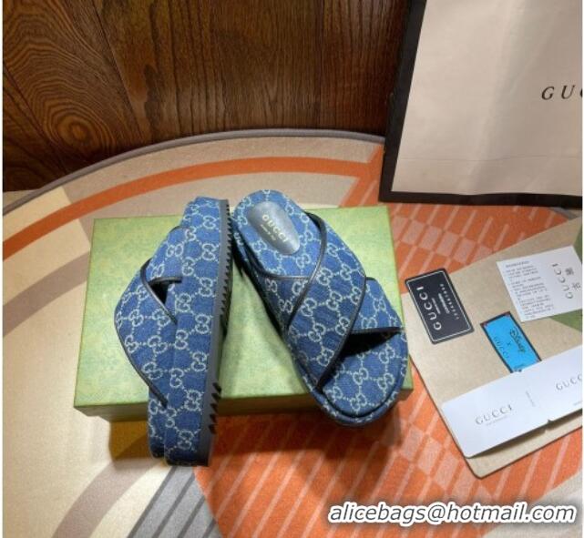 Good Quality Gucci GG Denim Platform Sandal 663666 Blue 2021