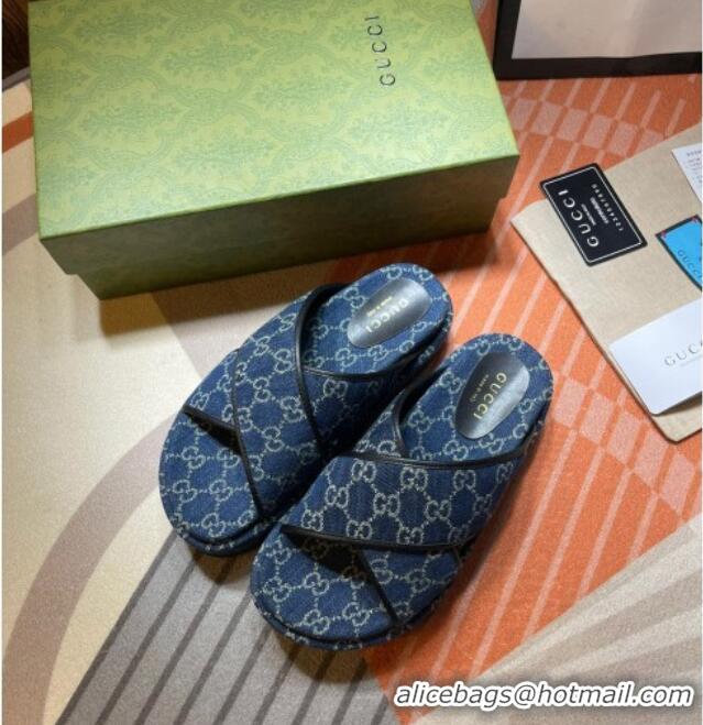 Good Quality Gucci GG Denim Platform Sandal 663666 Blue 2021