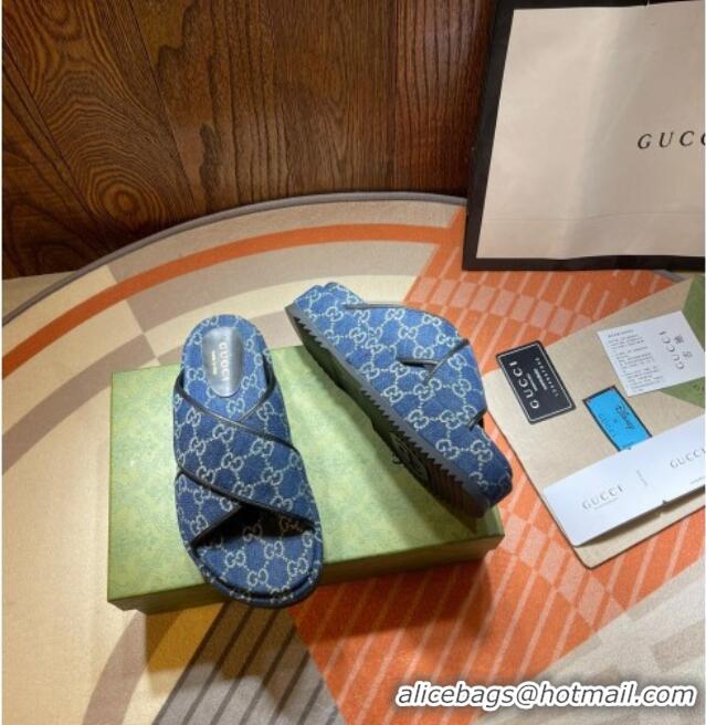 Good Quality Gucci GG Denim Platform Sandal 663666 Blue 2021