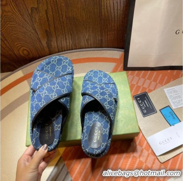 Good Quality Gucci GG Denim Platform Sandal 663666 Blue 2021