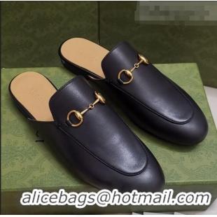 Low Price Gucci Leather Princetown Slipper with Horsebit G43049 Black 2021