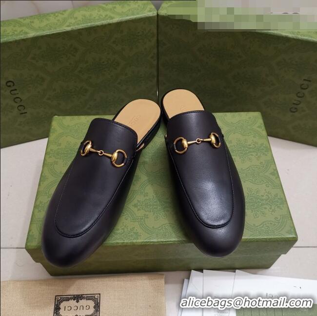 Low Price Gucci Leather Princetown Slipper with Horsebit G43049 Black 2021