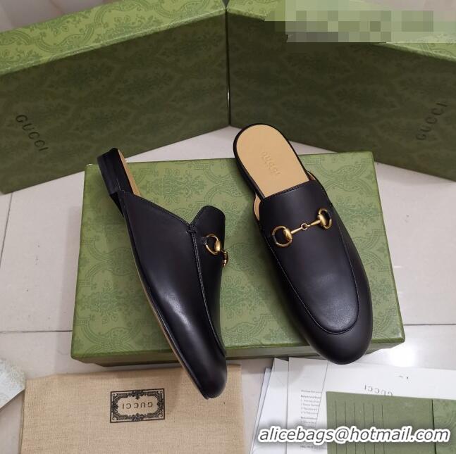 Low Price Gucci Leather Princetown Slipper with Horsebit G43049 Black 2021