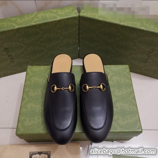 Low Price Gucci Leather Princetown Slipper with Horsebit G43049 Black 2021