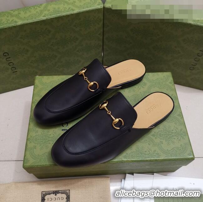 Low Price Gucci Leather Princetown Slipper with Horsebit G43049 Black 2021