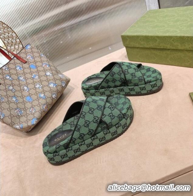 Unique Style Gucci GG Denim Platform Sandal 663666 Green 2021