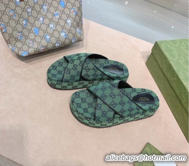 Unique Style Gucci GG Denim Platform Sandal 663666 Green 2021