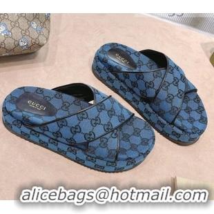 Lowest Price Gucci GG Canvas Platform Sandal 663666 Blue 2021