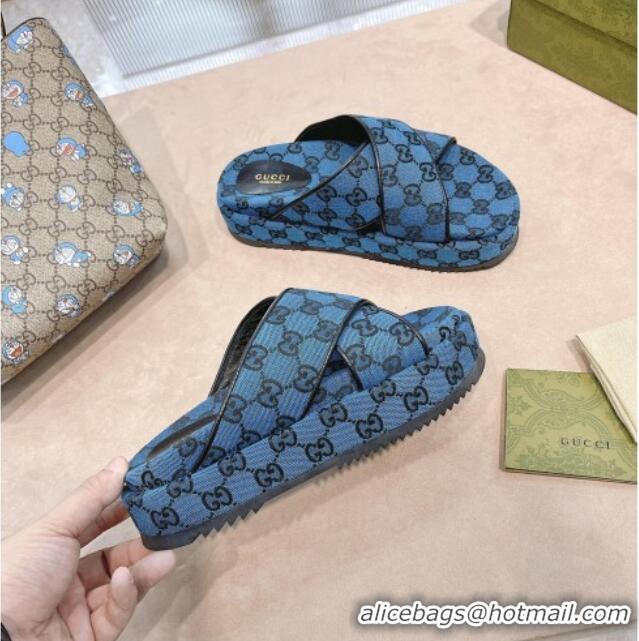 Lowest Price Gucci GG Canvas Platform Sandal 663666 Blue 2021