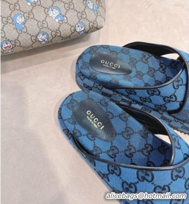 Lowest Price Gucci GG Canvas Platform Sandal 663666 Blue 2021