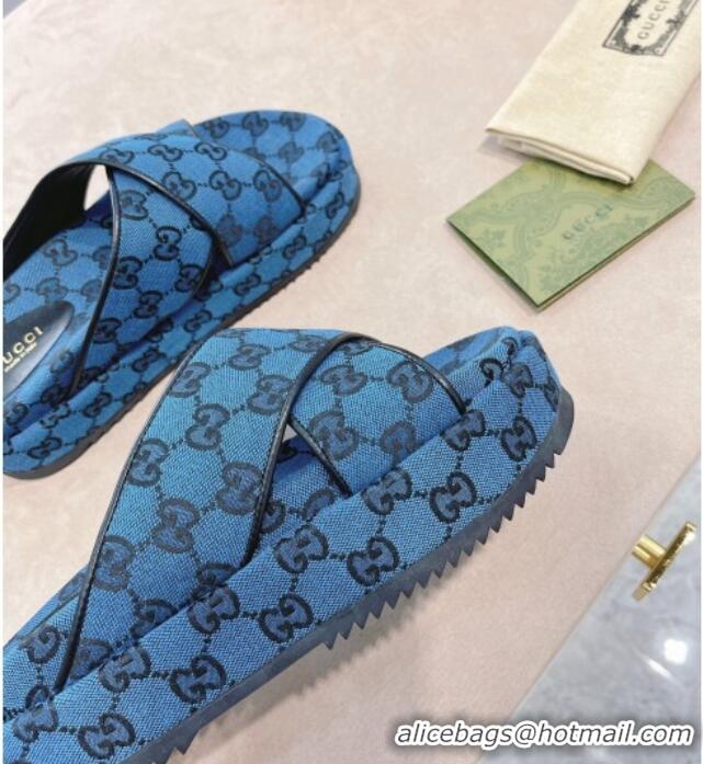 Lowest Price Gucci GG Canvas Platform Sandal 663666 Blue 2021