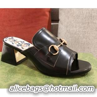 Well Crafted Gucci Leather Slide Sandal with Horsebit 0428112 Black 2021