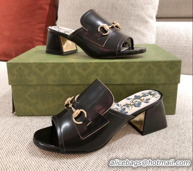 Well Crafted Gucci Leather Slide Sandal with Horsebit 0428112 Black 2021