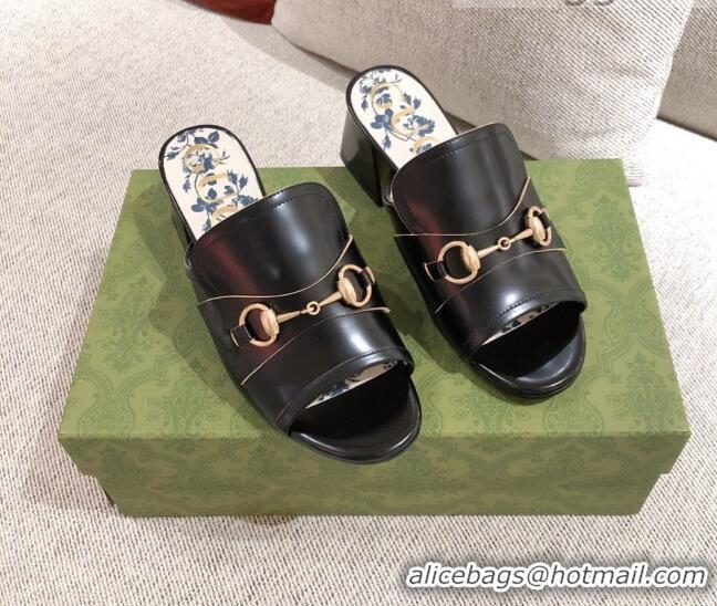 Well Crafted Gucci Leather Slide Sandal with Horsebit 0428112 Black 2021