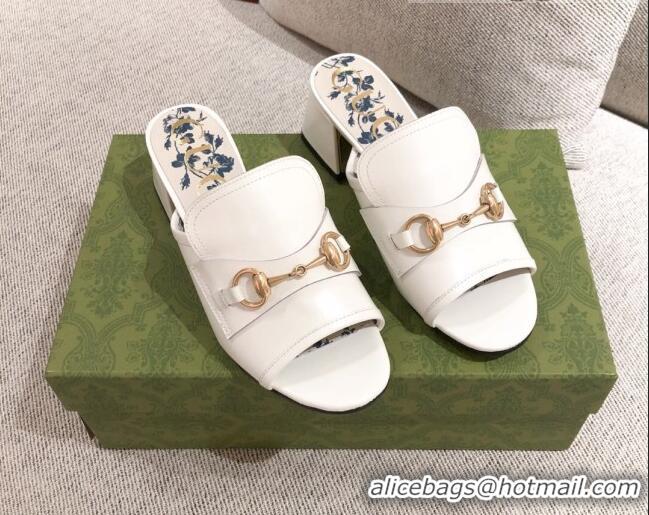 Lower Price Gucci Leather Slide Sandal with Horsebit 0428112 White 2021