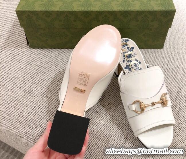 Lower Price Gucci Leather Slide Sandal with Horsebit 0428112 White 2021