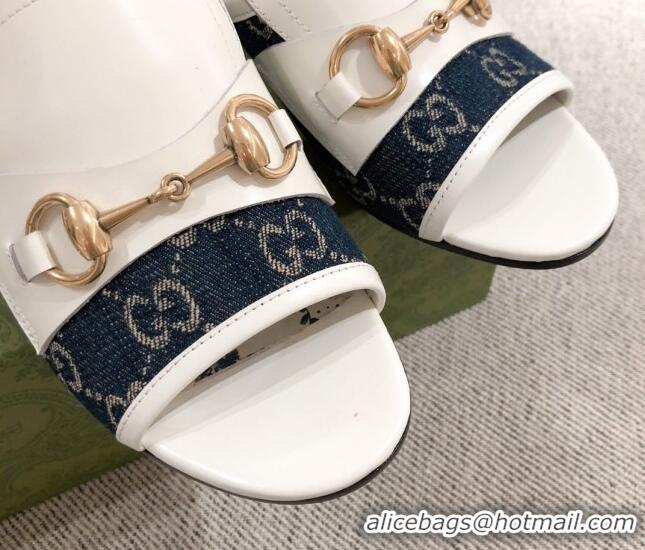 Super Quality Gucci Leather and GG Canvas Slide Sandal with Horsebit 0428114 Blue/White