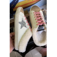 Top Quality Golden Goose Sabot Glittered Distressed Leather With Suede And Shearling Slip-on Sneakers G0367