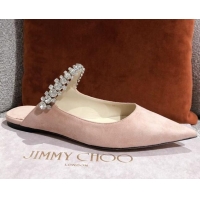 Top Quality Jimmy Choo Suede Crystal Strap Flat Mules 041010 Nude 2021