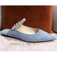 Fashion Jimmy Choo Suede Crystal Strap Flat Mules 041010 Blue 2021