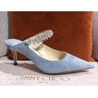 Low Cost Jimmy Choo Suede Crystal Strap Heel Mules 6.5cm 041017 Blue 2021