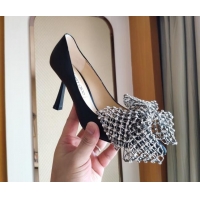 Most Popular Jimmy Choo Mana Lambskin Pumps 8.5cm with Crystal Bow 061201 Black 2021