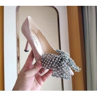 Good Looking Jimmy Choo Mana Lambskin Pumps 8.5cm with Crystal Bow 061201 Pink 2021