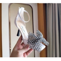 Luxury Jimmy Choo Mana Lambskin Sandals 8.5cm with Crystal Bow 061206 White 2021