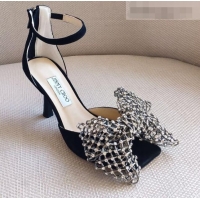 Good Product Jimmy Choo Mana Suede Sandals 8.5cm with Crystal Bow 061209 Black 2021