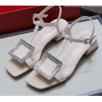 New Fashion Roger Vivier Calfskin Square Buckle Sandals 042763 White