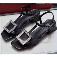 Best Luxury Roger Vivier Calfskin Crystal Buckle Sandals 042768 Black 2021