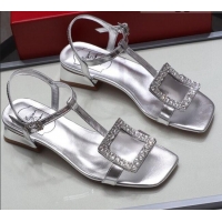 Modern Roger Vivier Calfskin Crystal Buckle Sandals 042768 Silver 2021