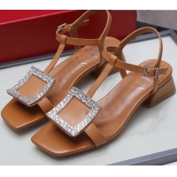 Top Quality Roger Vivier Calfskin Crystal Buckle Sandals 042768 Brown 2021