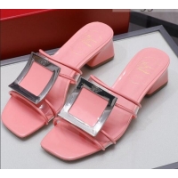 Good Product Roger Vivier Calfskin Square Buckle Heel Slide Sandals 042774 Pink 2021