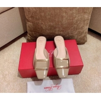 Top Quality Roger Vivier Belle Vivie Patent Calfskin Mules Heel 4.5 cm 1042906 Beige 2021