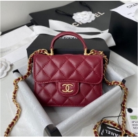 Best Product CHANEL Top Handle Micro Mini Wallet On Chain AP2200 Red