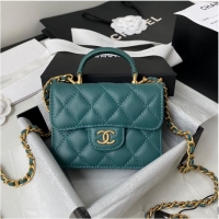 Well Crafted CHANEL Top Handle Micro Mini Wallet On Chain AP2200 Green