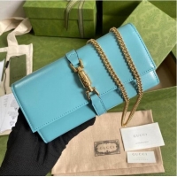 Good Product Gucci Jackie 1961 ostrich chain wallet 652681 sky blue