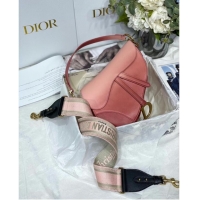 Top Design DIOR SADDLE BAG Gradient Calfskin M0446C Pink &Shoulder strap