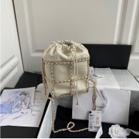 Top Quality Chanel Drawstring Bag Lambskin & Gold Metal AS2314 AS2313 White