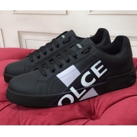 New Design Dolce & Gabbana PORTOFINO Sneakers In Calfskin With Logo Tape Black 061626